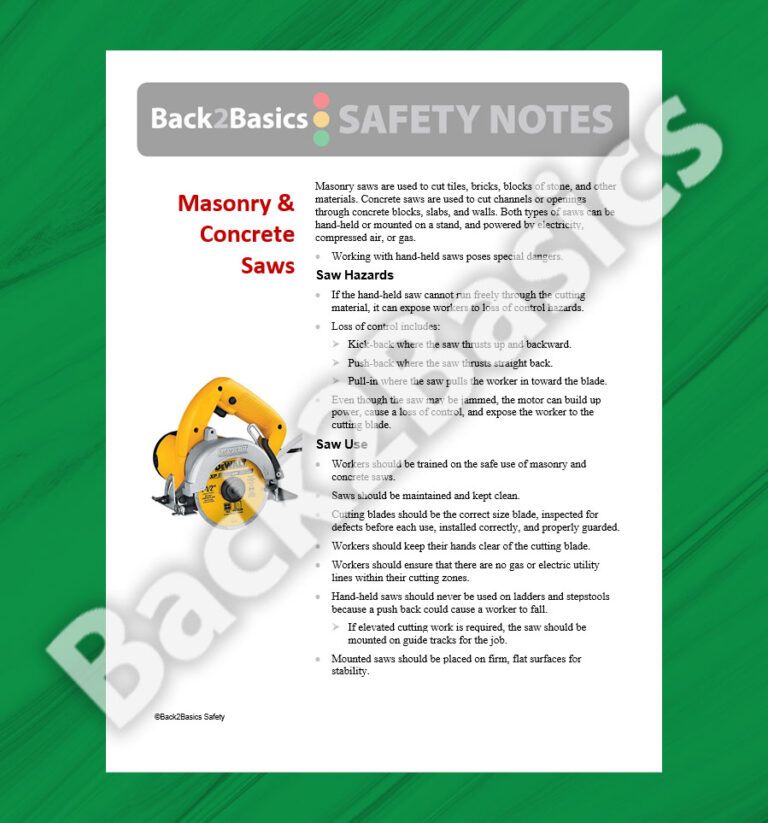 Masonry and Concrete Saws Safety Note – Back 2 Basics Safety